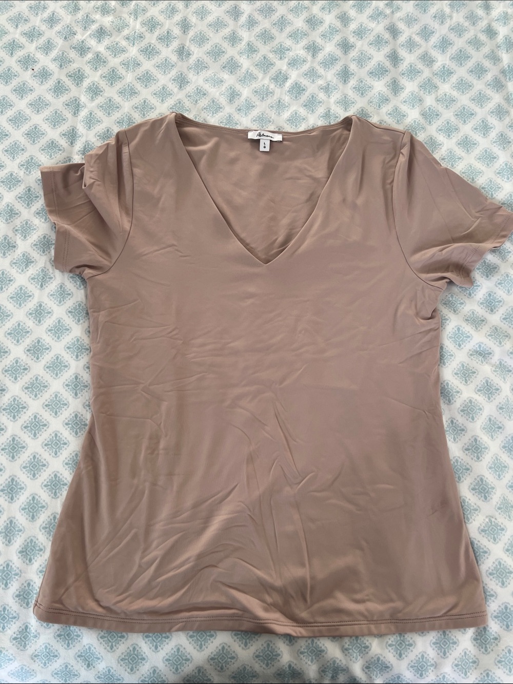 Women's V-Neck Short Sleeve Top - Taupe